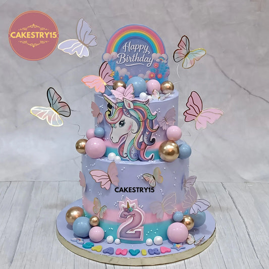 3kg 2 tier black forest unicorn birthday cake for 2nd birthday from Cakestry15 in Noida