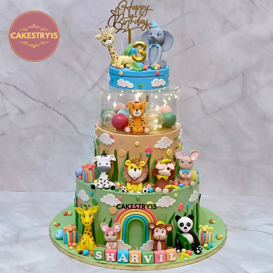 6kg chocolate jungle theme birthday cake with spacer and rotator by Cakestry15 Noida