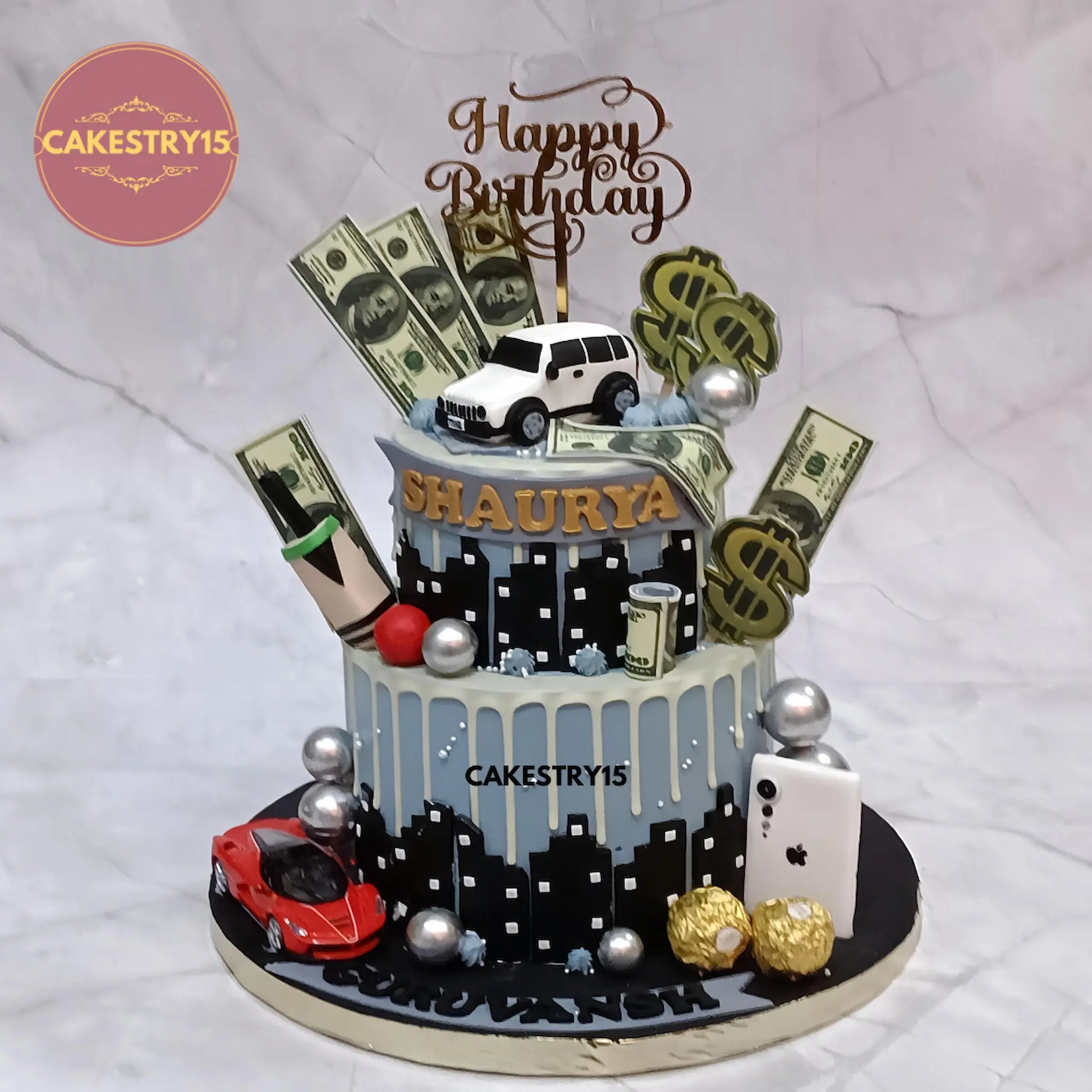 3kg chocolate birthday cake with Thar car and Ferrari toy from Cakestry15 in Noida