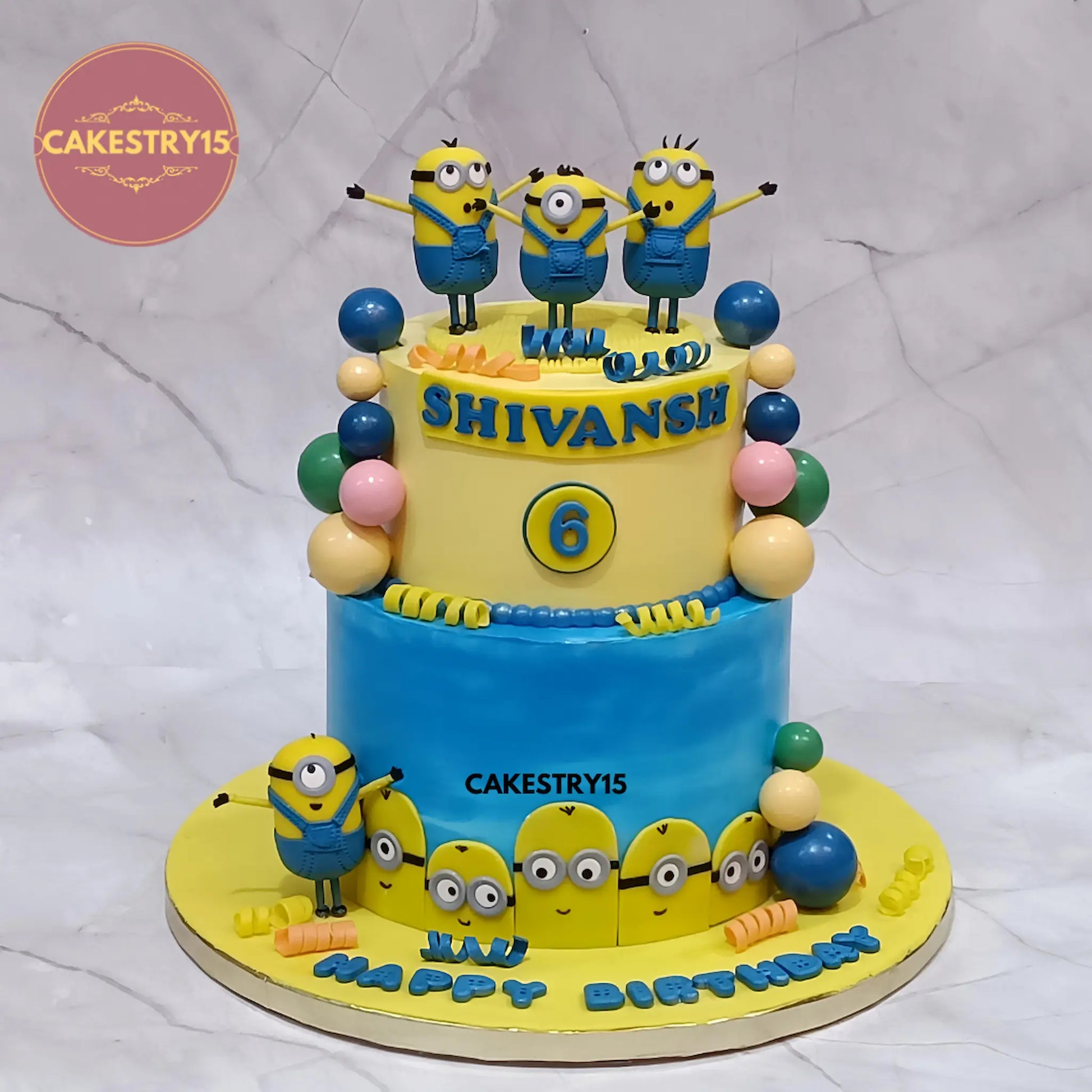 3kg Minions theme birthday cake with choco chips flavor from Cakestry15 in Noida