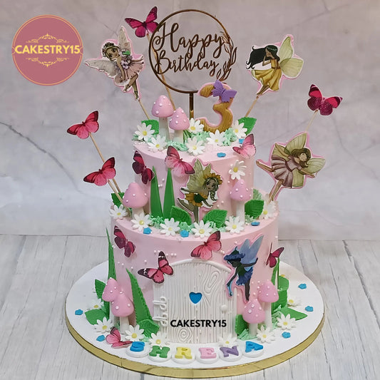 3kg black forest birthday cake with edible fairies and butterflies by Cakestry15