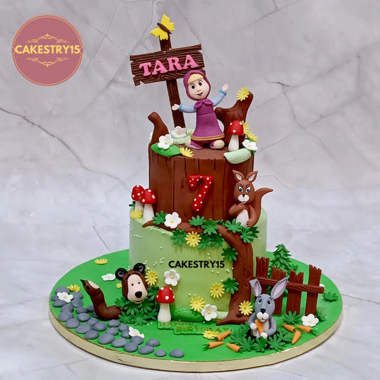 2.5kg chocolate birthday cake with Masha and the Bear fondant figurines for kids by cakestry15 in noida