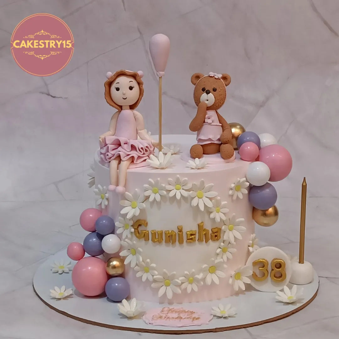 Premium teddy floral theme cake Noida with elegant eggless cakes styling for birthday celebrations and gifting moments.