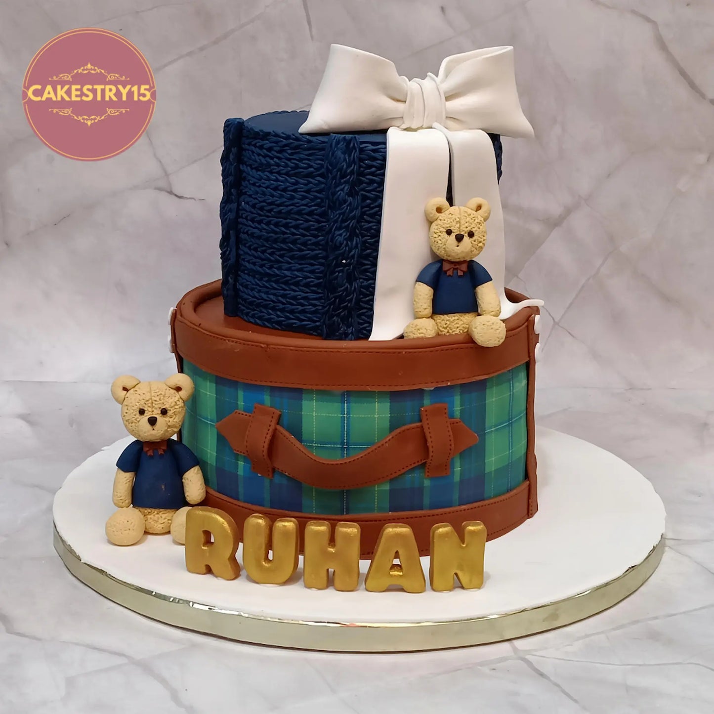 Teddy theme first birthday cake eggless kids birthday cake in Noida with designer luxury elements