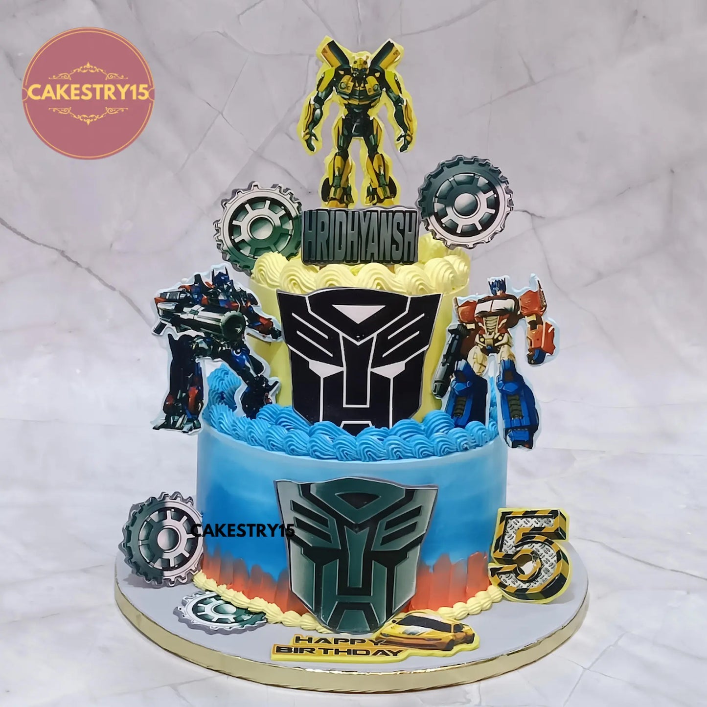 Transformers-themed 3kg chocolate birthday cake for kids by Cakestry15 Noida