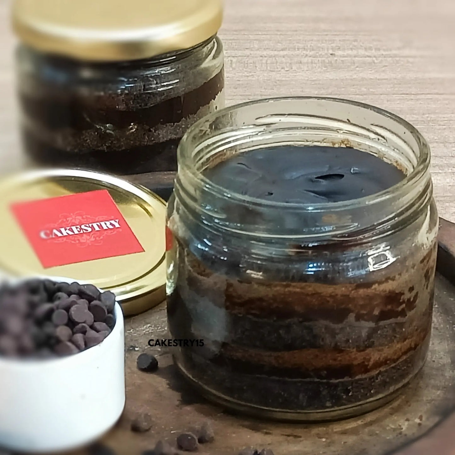 Eggless truffle chocolate cake in a 350g jar from Cakestry15 bakery in delhi,ncr