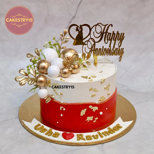 1kg butterscotch anniversary cake with red and ivory icing from Cakestry15