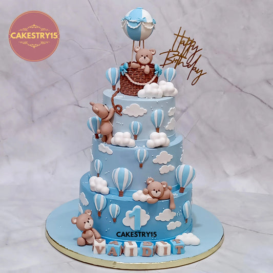 6kg 3 tier teddy theme chocolate birthday cake with fondant teddies and balloons from Cakestry15