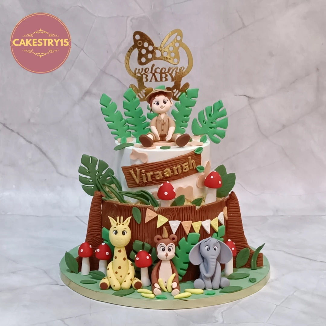 jungle theme welcome baby eggless cake by cakestry15 noida