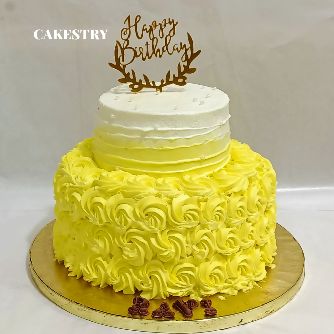 Yellow Rosette 2 Tier Cake