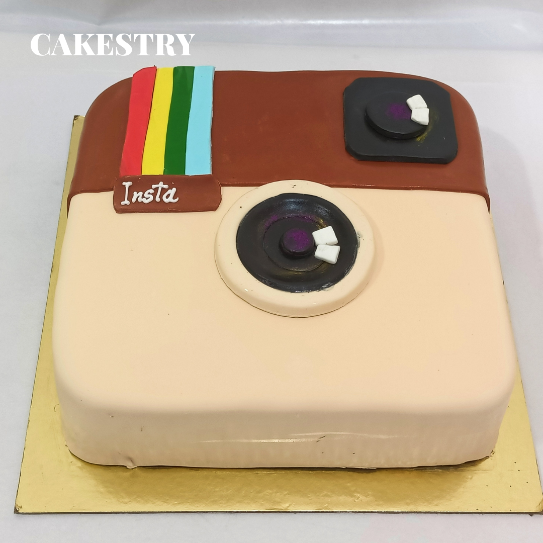 Instagram Logo 2kg Chocolate Birthday Cake by cakestry15,noida,cake top angle image