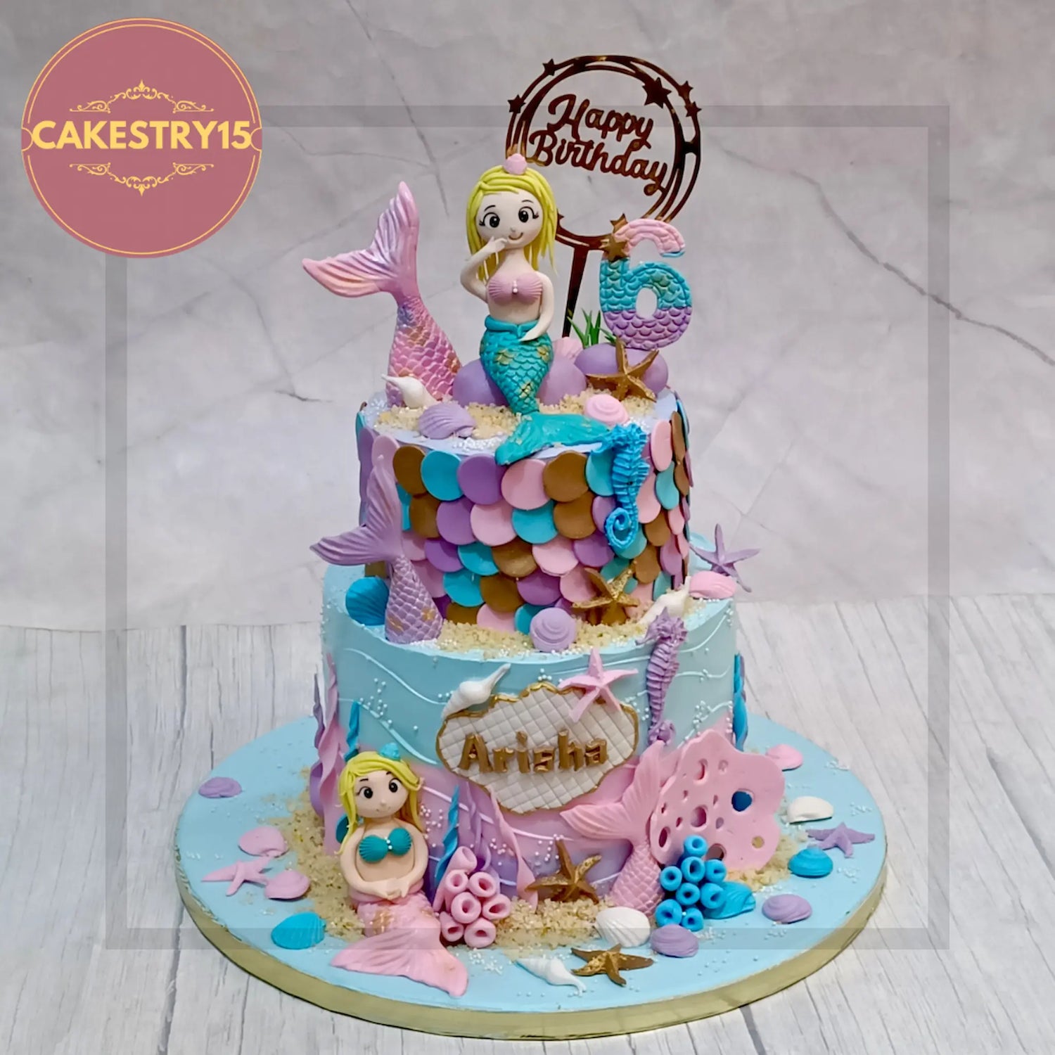 Mermaid Theme Cake with Fondant Mermaid Tail and Seashells – Cakestry15 Noida