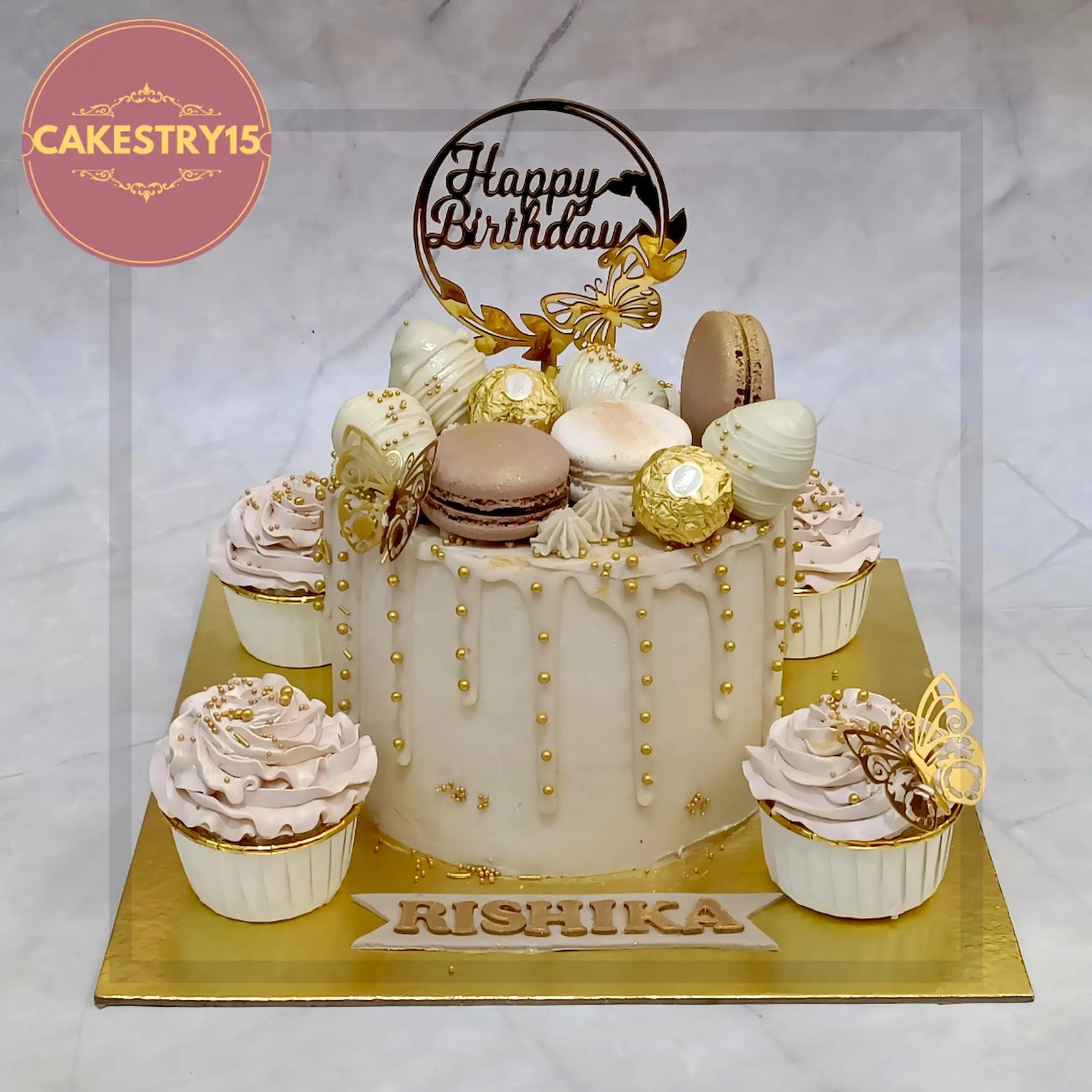 Custom made cake for parents birthday with classy design