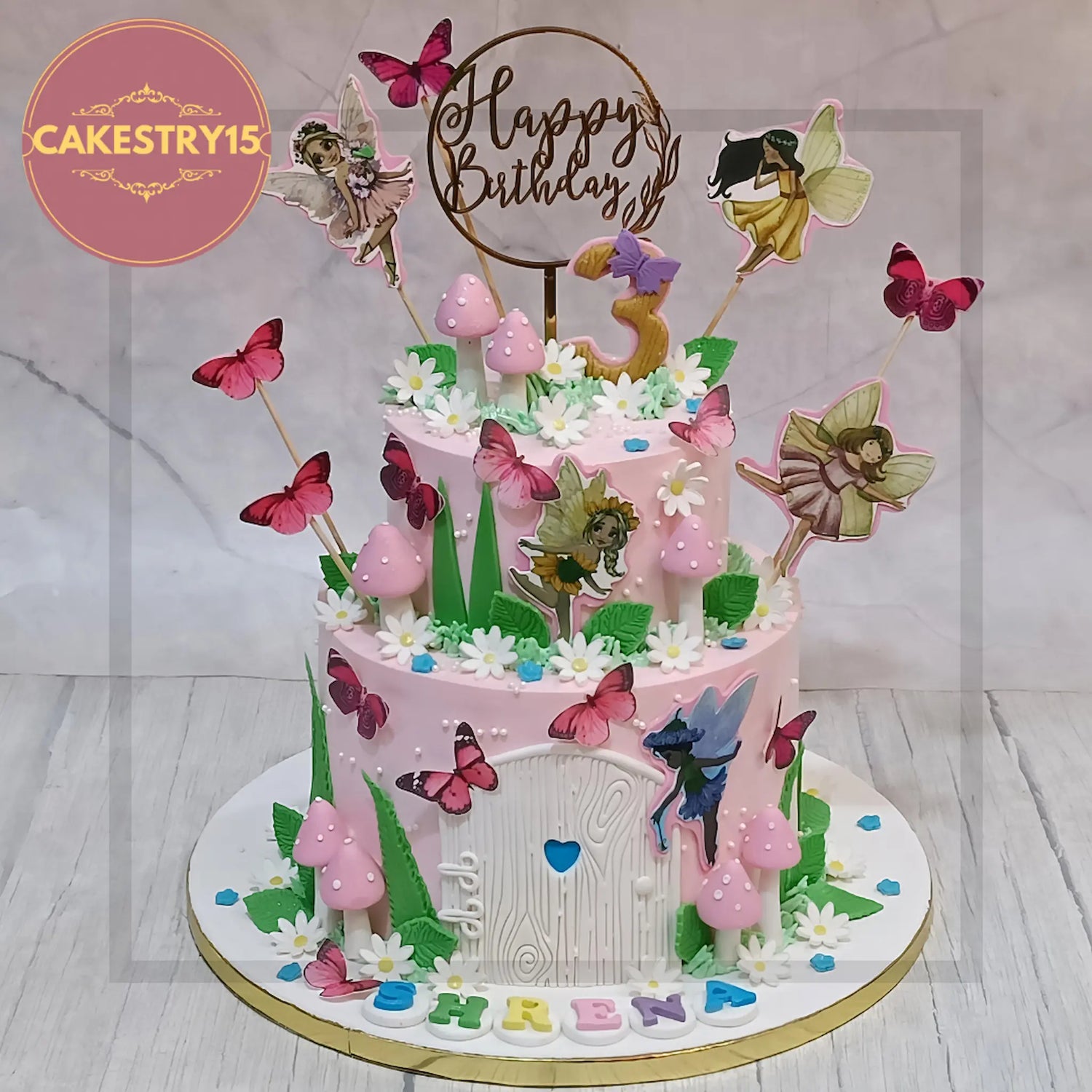 Elegant butterfly cake for teen girl with pastel ombré frosting