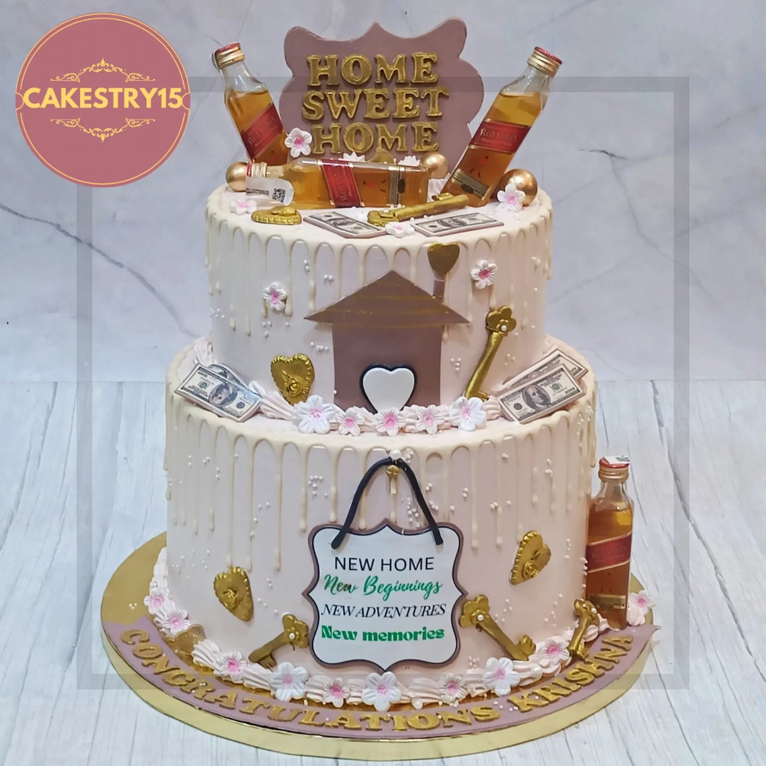 House warming cake with fondant home design and Welcome topper