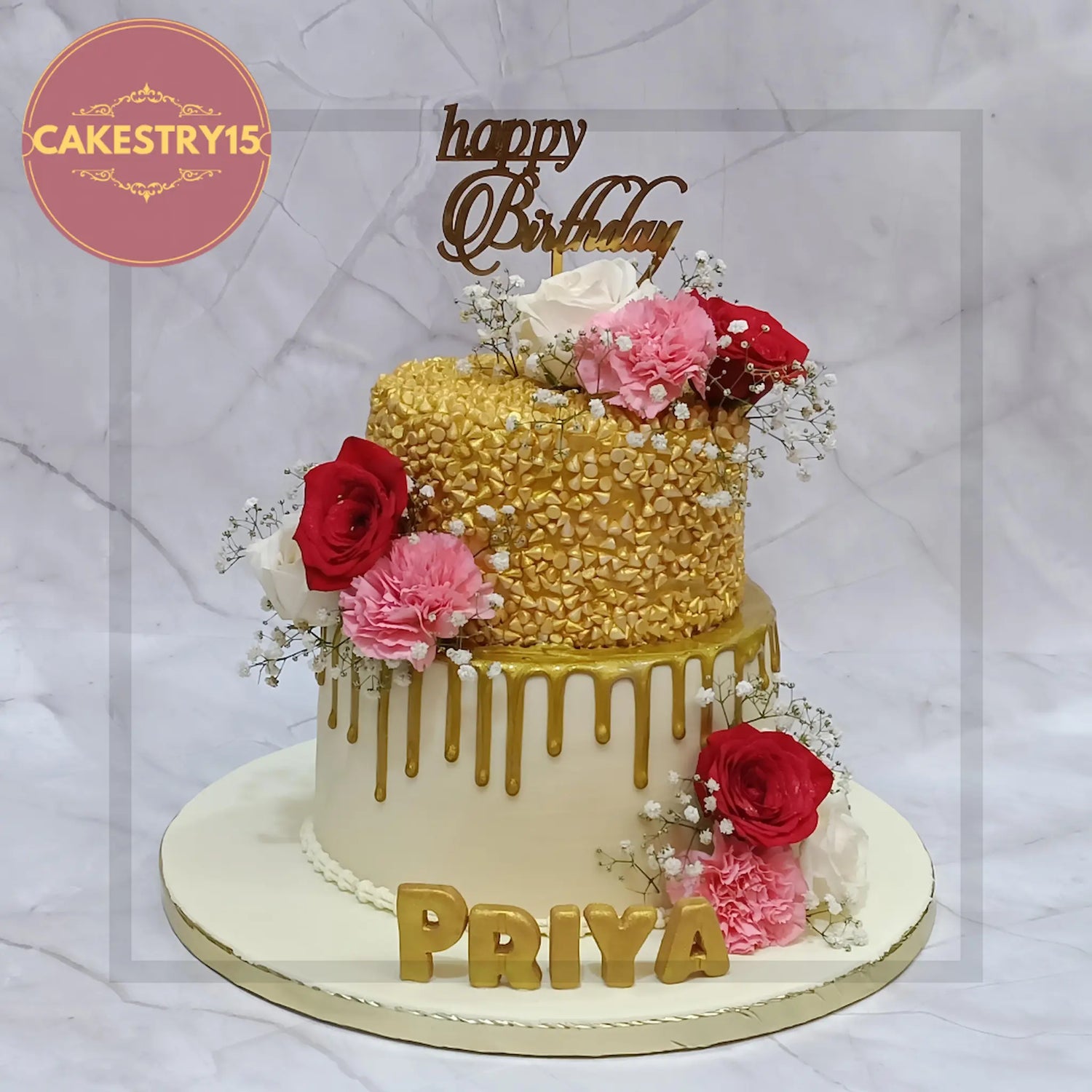 Elegant floral birthday cake for women with roses and pastels