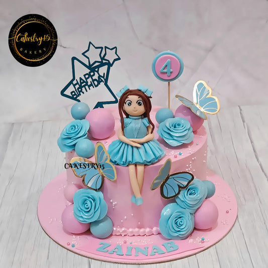1.5kg butterscotch doll theme 4th birthday cake by cakestry15 noida,cake full image