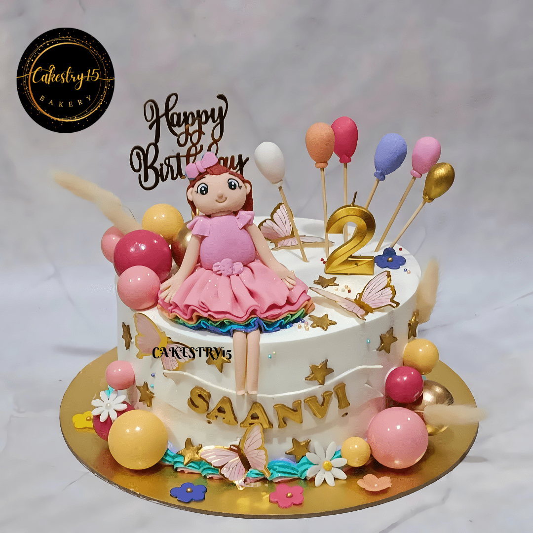 1.5kg doll butterscotch second birthday cake for girls by cakestry15 noida,cake full image