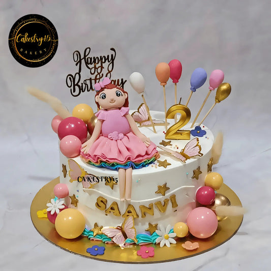 1.5kg doll butterscotch second birthday cake for girls by cakestry15 noida,cake full image