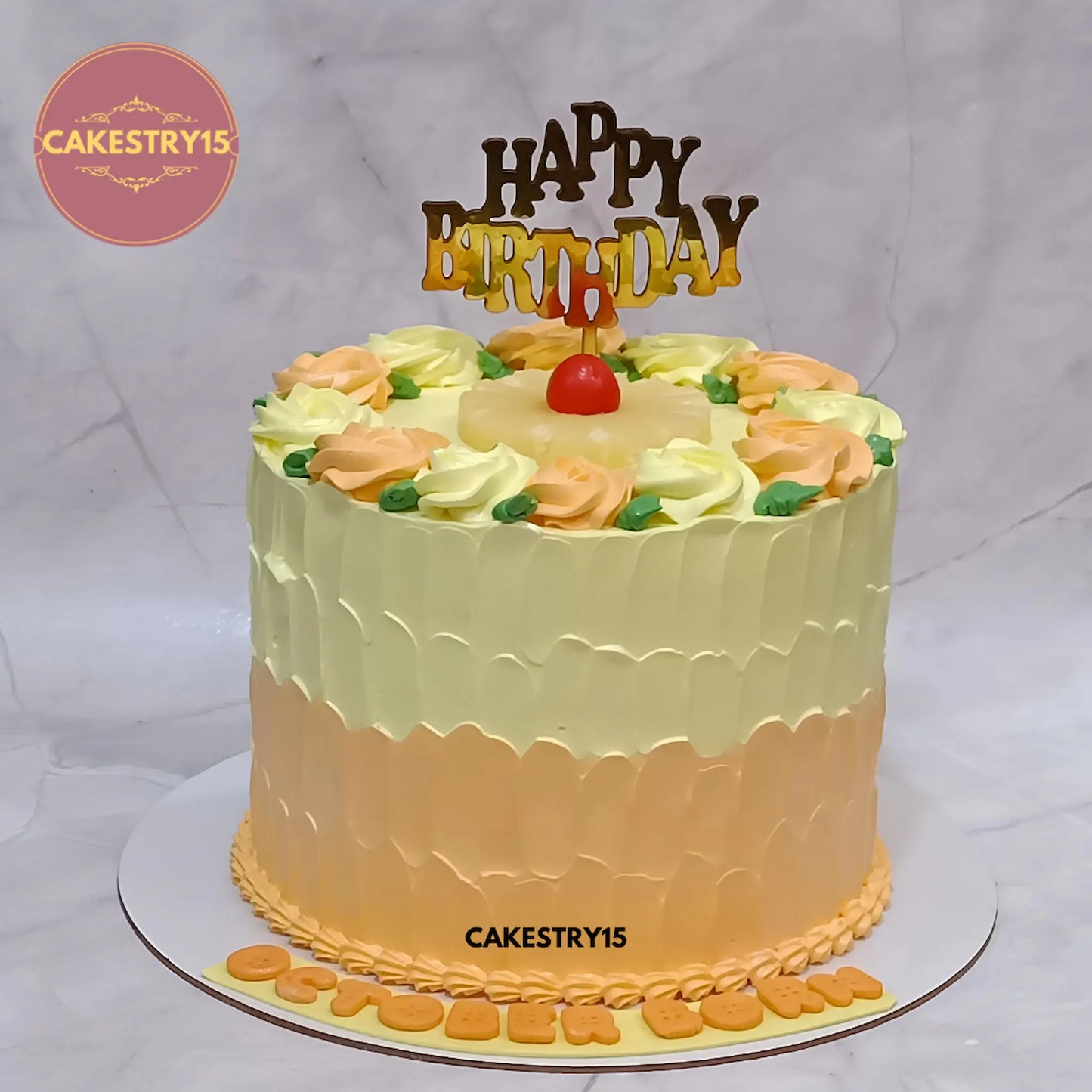 2kg mixed fruit eggless corporate birthday cake with palette knife design by Cakestry15 Noida
