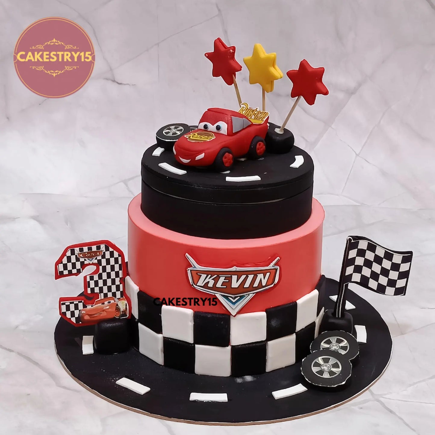 1kg chocolate car rotator theme cake for Kevin’s 3rd birthday by Cakestry15 Noida