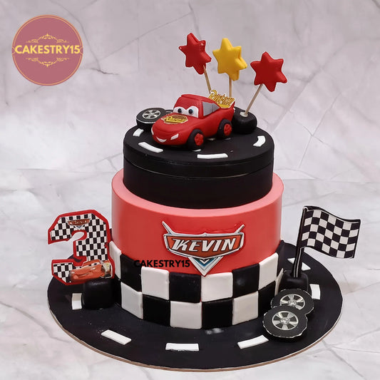 1kg chocolate car rotator theme cake for Kevin’s 3rd birthday by Cakestry15 Noida