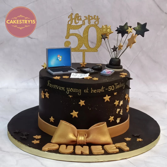 Premium eggless cakes featuring a 50th boss birthday design, perfect as a birthday cake and theme cake Noida celebration centerpiece.