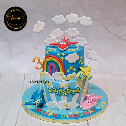 Aeroplane theme 3kg size 2tier Chocolate flavor 3rd birthday Cake by cakestry15 noida,full image