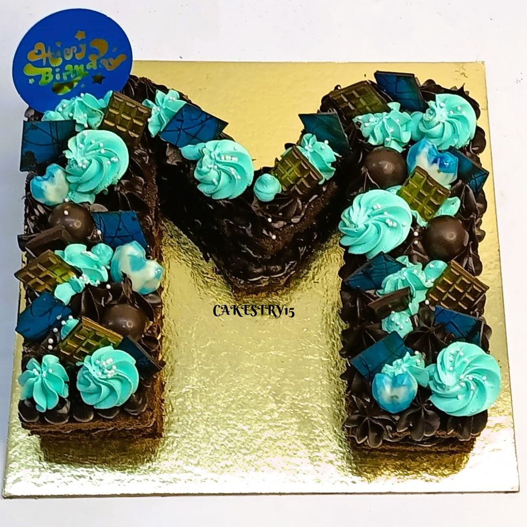 Alphabet M Theme 2kg Chocolate Monogram Birthday Cake by cakestry15,noida,full image