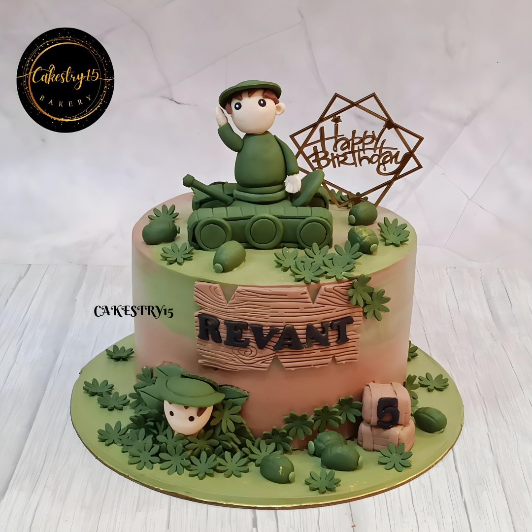 Army Combat theme 2kg size 5th Birthday Chocolate flavour  Cake by cakestry15,noida,full image