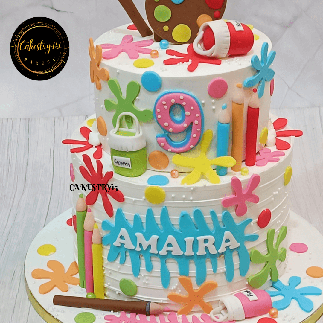  Artist Theme 3kg size 2tier Blueberry flavour 9th birthday cake,bottom tier image,cakestry15 noida