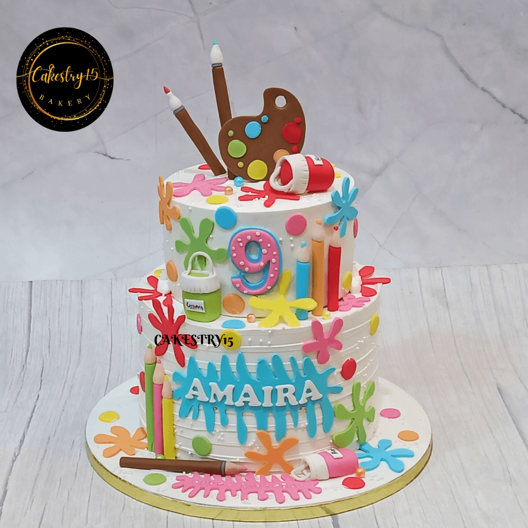 Artist Theme 3kg size 2tier Blueberry flavour 9th birthday cake,full image,cakestry15 noida