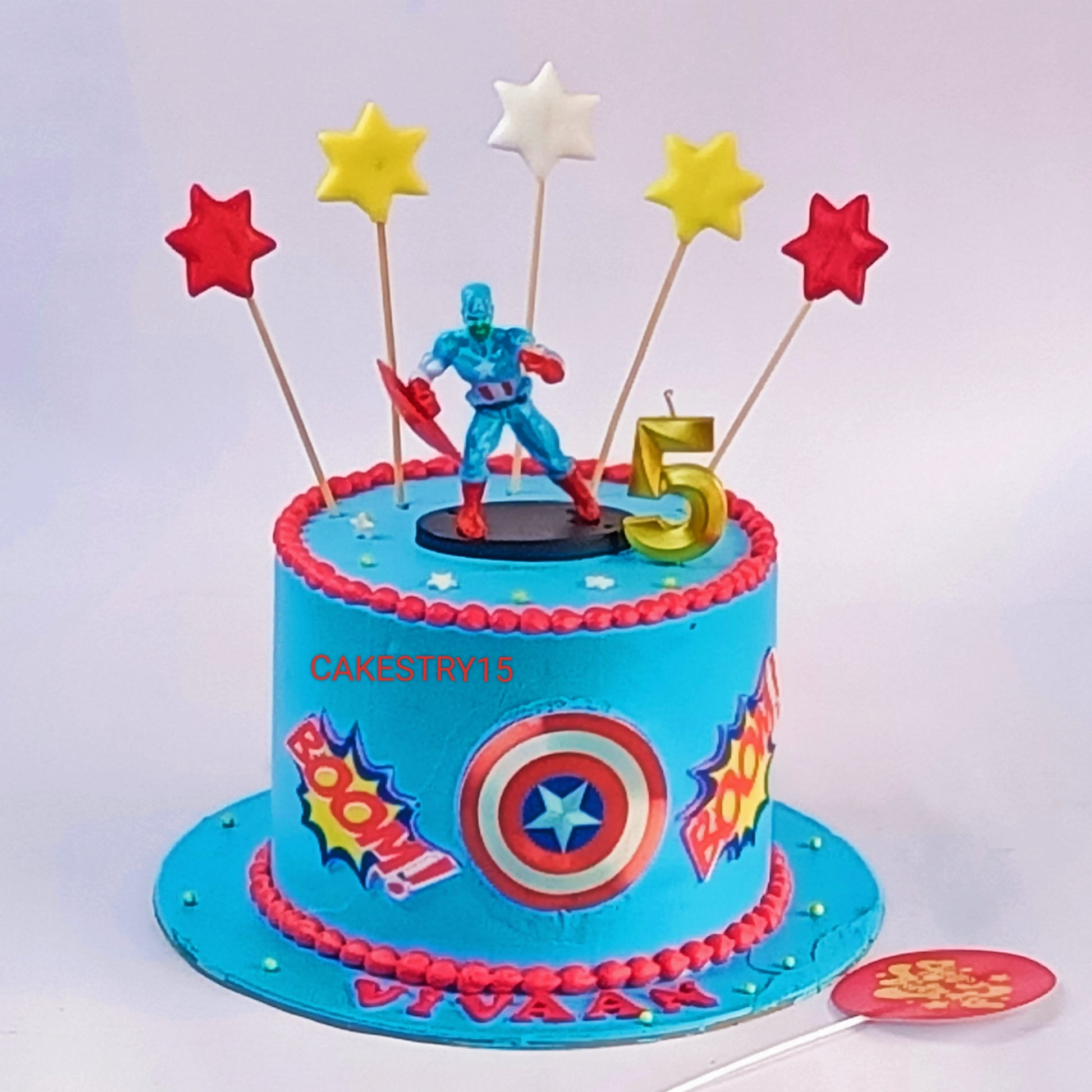 Avengers Captain America, 1kg size, 5th birthday, Pineapple flavor Cake by cakestry15 noida,full image