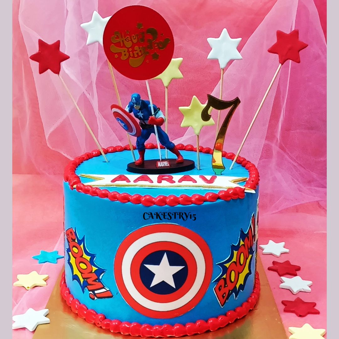 Avengers Captain America theme, 2kg  size,butterscotch flavor 7th birthday Cake by cakestry15 noida,full image