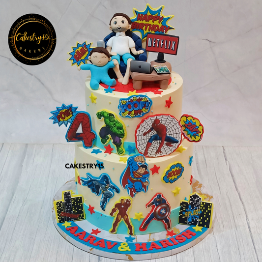 Avengers Family Birthday Cake,4kg chocolate 2tier 4th birthday cake by cakestry15 noida,cake full image,cake for boys