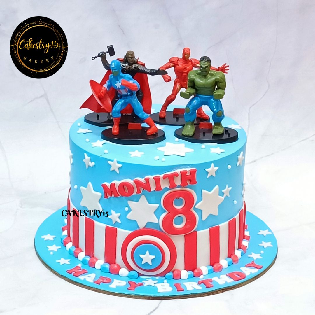 Avengers Superhero theme,2kg size, 8th birthday ,blueberry flavor Cake by Cakestry15 noida,full image