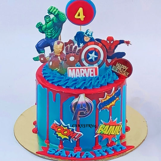 Avengers Theme,1kg size,chocolate flavour,4th birthday Cake by Cakestry15 Noida,full image