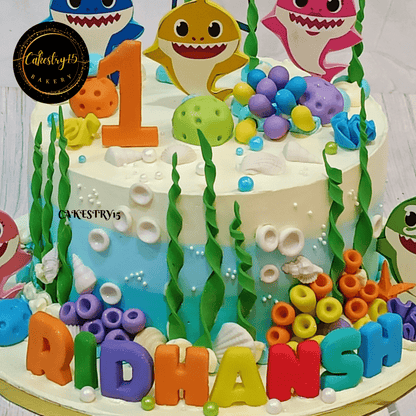 Baby Shark Coral 1.5kg Pineapple First Birthday Cake,close up picture,cakes for girls