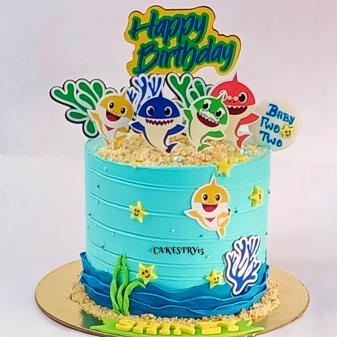 Baby Shark Theme,1kg size,pineapple flavor,2nd birthday Cake by Cakestry15 Noida,full image