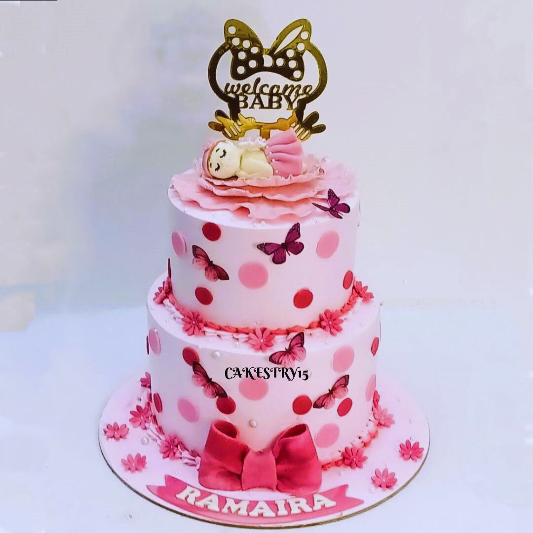 Baby Shower theme,3kg size,2tier,blueberry flavour Cake by Cakestry15,full image