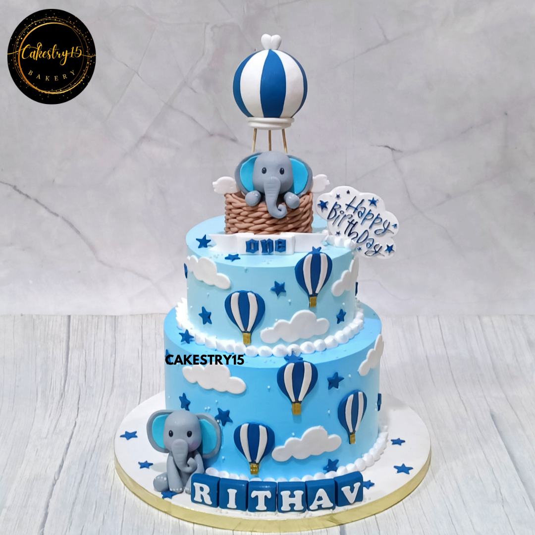 Balloon Bliss First Birthday Cake,3kg choco vanilla first birthday cake by cakestry15 noida,cake full image,cake for boys