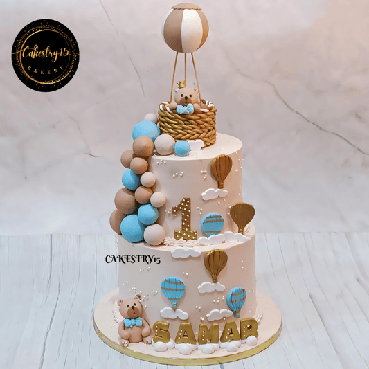 Ballooning with Teddies 3kg mixed fruit first birthday Cake by cakestry15,noida,cake full image 2