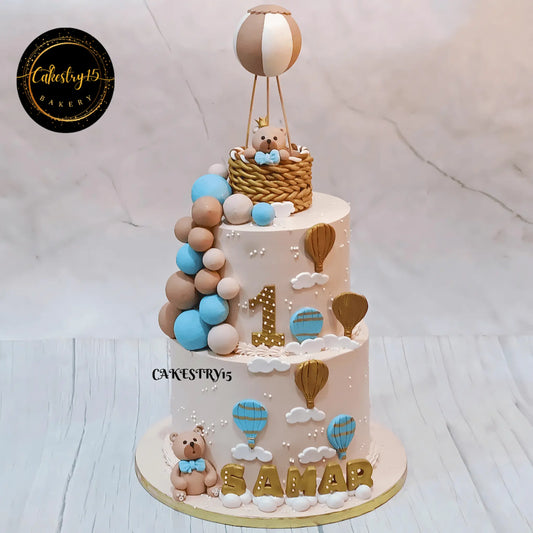 Ballooning with Teddies 3kg mixed fruit first birthday Cake by cakestry15,noida,cake full image 2