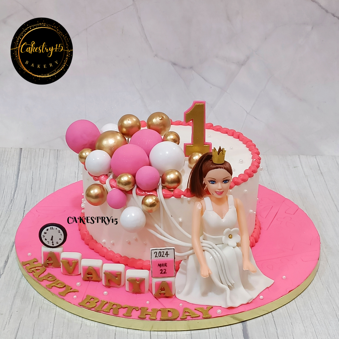 Barbie Doll Theme,2kg size,blueberry flavor,first birthday  Cake by Cakestry15 Noida,full Image