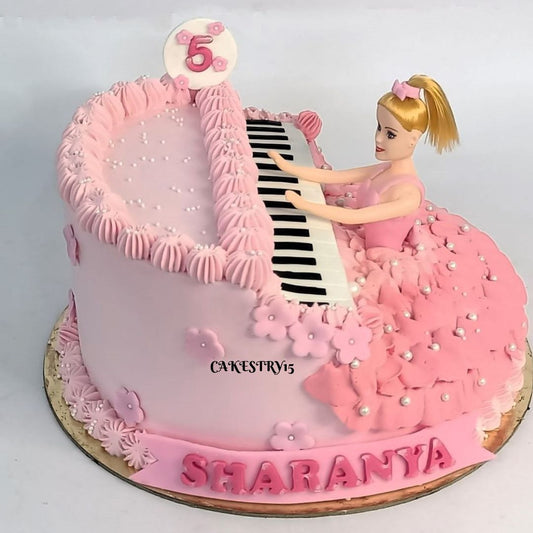 Barbie Piano Theme,2kg size,chocolate flavor,5th birthday Cake by cakestry15 noida,full image