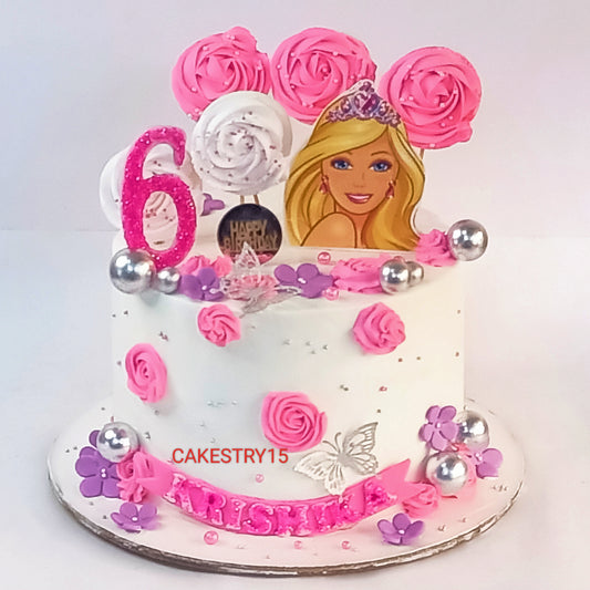 Barbie Rosette Theme,2kg size,pineapple flavor,6th birthday Cake by cakestry15 noida,full image