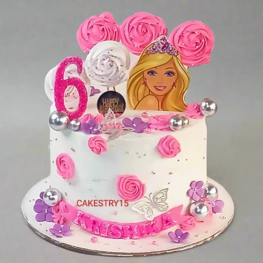 Barbie Rosette Theme,2kg size,pineapple flavor,6th birthday Cake by cakestry15 noida,full image