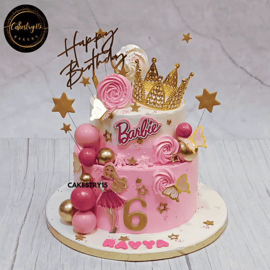  Barbie Royal Delight Cake,3kg choco chips flavour,2tier 6th birthday cake for a girl by cakestry15 noida,cake full image