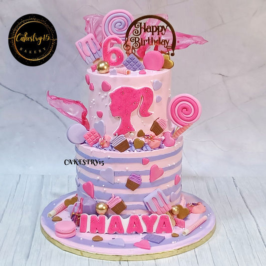 Barbie Theme,4kg size,chocolate flavor,2 tier,6th birthday Cake by cakestry15 noida,full image