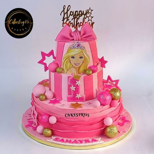 Barbie Theme,5kg size,chocolate flavor,3tier,1st birthday Cake by cakestry15 noida,full image